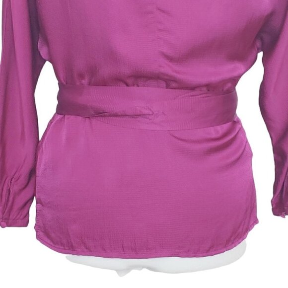 NWT MANGO Purple/fuschia satin wrap batwing crop sleeves blouse - Picture 6 of 15